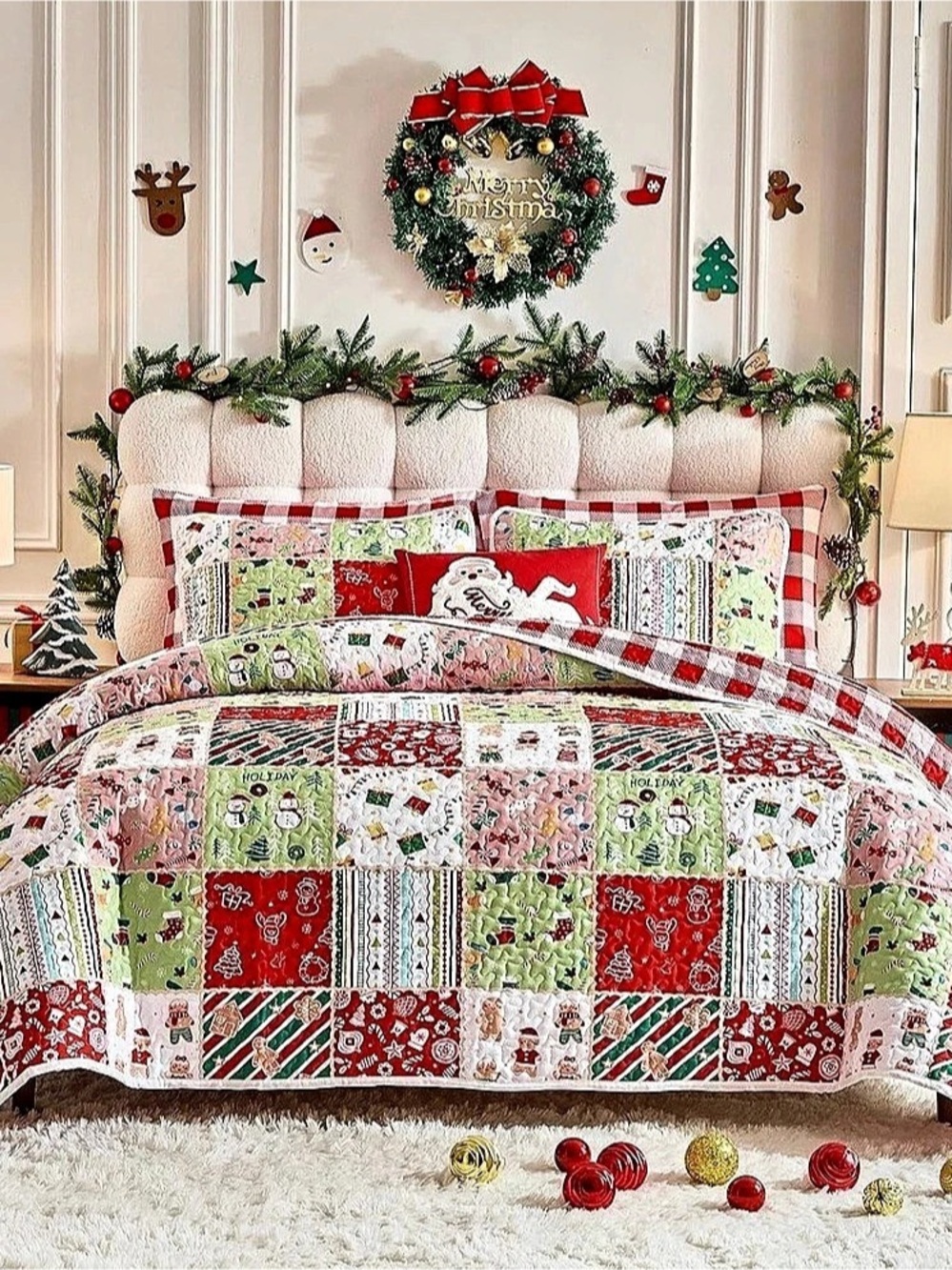 Christmas Patchwork Quilt King Red & Green